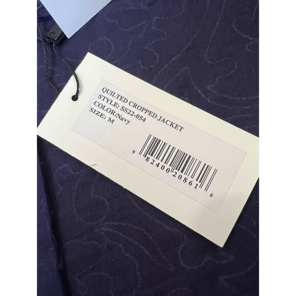 SEA New York Theodora Blue Paisley Quilted Cropped Jacket Size M Wool Blend - Picture 6 of 9